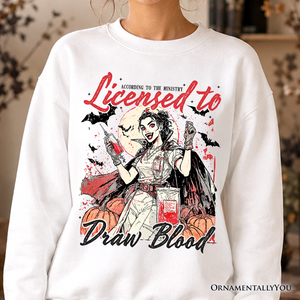 Licensed to Draw Blood Halloween Nurse Sweatshirt, Groovy Sweater for Spooky Season — view 1