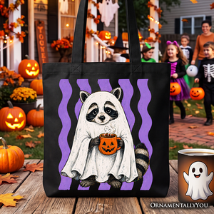 Ghost Costume Raccoon Tote Bag, Halloween Pumpkin Coffee Mug Gift Shopper — view 1