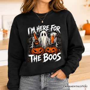I'm Here for the Boos Ghost Sweatshirt, Funny Halloween Beer Pumpkin Sweater — view 1