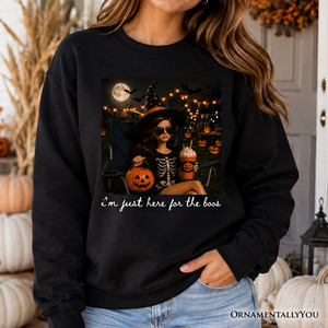 I'm Just Here for the Boos Witch Sweatshirt, Funny Halloween Party Sweater — view 1