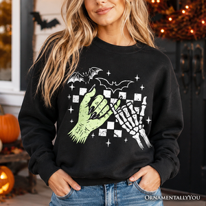 Monster Skeleton Pinky Promise Sweatshirt, Funny Spooky Halloween Sweater — view 1