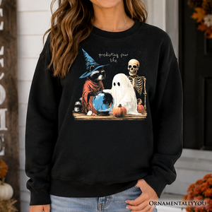Predicting Your Life Witch Racoon Sweatshirt, Vintage Halloween Ghost Skeleton Fortune Teller Sweater — view 1