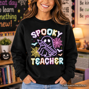 Spooky Teacher Neon Ghost Sweatshirt, Retro Halloween Sweater for Educators — view 1