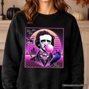 Synthwave 80's Styled Edgar Allan Poe Horror Sweatshirt, Vaperwave Classic Retro Neon Halloween Sweater — view 1