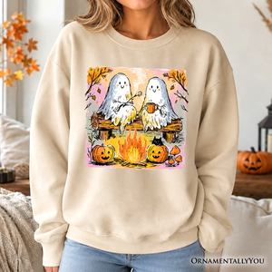 Cozy Campfire Ghosts Sweatshirt, Fall Halloween Pumpkin Sweater — view 1