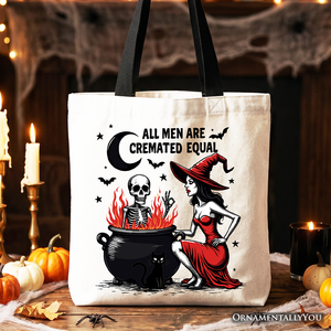 All Men Are Cremated Equal Halloween Tote Bag, Funny Witch — view 1