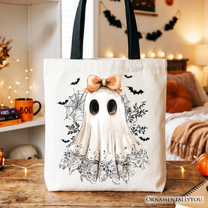 Coquette Ghost Tote Bag, Cute Halloween Gift Shopper for Girly Ghouls — view 1