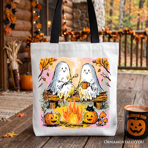Cozy Campfire Ghosts Tote Bag, Fall Halloween Pumpkin Gift Shopper — view 1