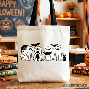 Cute Ghost Teacher Halloween Tote Bag, Retro Boo Spooky School Gift Shopper — view 1