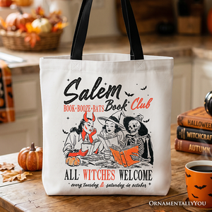 Salem Book Club Witches Tote Bag, Spooky Halloween Reading Girl Gift Shopper — view 1