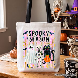 Spooky Season Ghost Skeleton Cat Tote Bag, Colorful Halloween Costume Gift Shopper — view 1