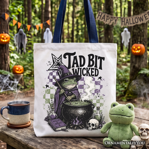 Tad Bit Wicked Frog Witch Tote Bag, Spooky Halloween Cauldron Gift Shopper — view 1