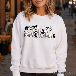 Ghosts and Cats Spooky Sweatshirt, Whimsical Halloween Sweater for Cozy Autumn Season — view 1