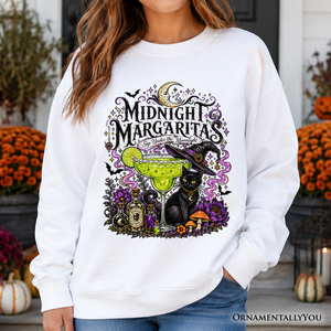 Midnight Margaritas Black Cat Halloween Sweatshirt, Witchy Cocktail Sweater for Spooky Season — view 1