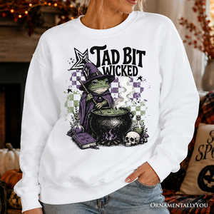 Tad Bit Wicked Frog Witch Sweatshirt, Spooky Halloween Cauldron Sweater — view 1
