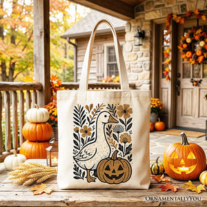 Boho Goose Halloween Pumpkin Tote Bag, Spooky Fall Floral Gift Shopper — view 5