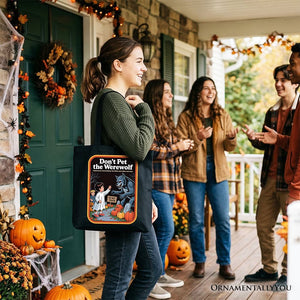 Don't Pet the Werewolf Tote Bag, Retro Funny Halloween Gift Shopper — view 4