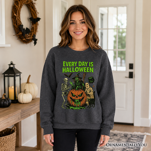 Every Day Is Halloween Sweatshirt, Vintage Pumpkin Witch Spooky Sweater for Eternal Spook Enthusiasts — view 4
