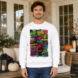 Horror Comic Classic Monsters Sweatshirt, Vintage Scary Halloween Sweater — view 4