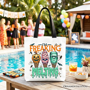 I’m Freaking Melting Frankenstein Tote Bag, Funny Ice Cream Halloween Gift Shopper for Summer Spooky Season — view 4