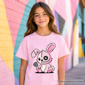 Kids Pink Zombies Bunny Cute T-Shirt, Cute Gothic Youth Halloween Tee — view 4