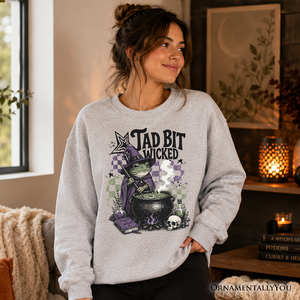 Tad Bit Wicked Frog Witch Sweatshirt, Spooky Halloween Cauldron Sweater — view 4