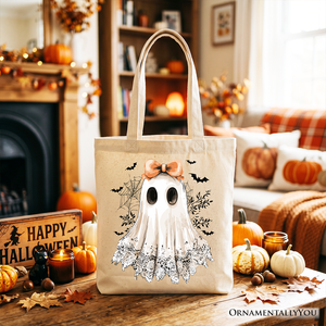 Coquette Ghost Tote Bag, Cute Halloween Gift Shopper for Girly Ghouls — view 4