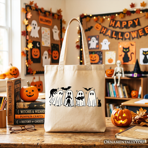 Cute Ghost Teacher Halloween Tote Bag, Retro Boo Spooky School Gift Shopper — view 4