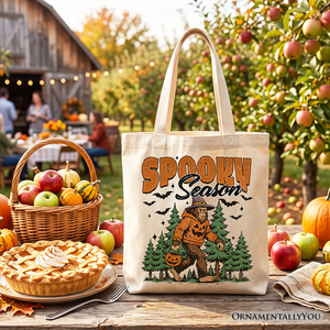 Spooky Season Bigfoot Tote Bag, Halloween Sasquatch Pumpkin Gift Shopper — view 5