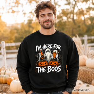 I'm Here for the Boos Ghost Sweatshirt, Funny Halloween Beer Pumpkin Sweater — view 4