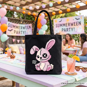 Pink Zombies Bunny Cute Tote Bag, Cute Gothic Halloween Gift Shopper — view 4