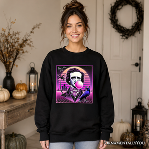 Synthwave 80's Styled Edgar Allan Poe Horror Sweatshirt, Vaperwave Classic Retro Neon Halloween Sweater — view 4