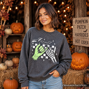 Monster Skeleton Pinky Promise Sweatshirt, Funny Spooky Halloween Sweater — view 4