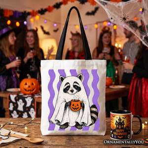 Ghost Costume Raccoon Tote Bag, Halloween Pumpkin Coffee Mug Gift Shopper — view 4