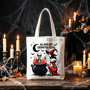 All Men Are Cremated Equal Halloween Tote Bag, Funny Witch — view 4