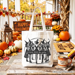 Girls Will Be Girls Tote Bag, Witchy Halloween Gift Shopper for Empowered Women — view 4