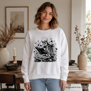 Gothic Reading Skeleton Sweatshirt, Floral Halloween Sweater for Spooky Bookworms — view 4