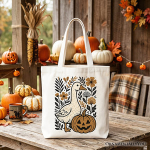 Boho Goose Halloween Pumpkin Tote Bag, Spooky Fall Floral Gift Shopper — view 4