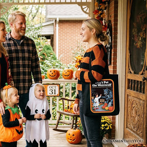 Don't Pet the Werewolf Tote Bag, Retro Funny Halloween Gift Shopper — view 5