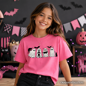 Kids Ghosts and Cats Spooky T-Shirt, Whimsical Halloween Tee for Youth — view 5