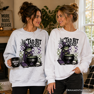 Tad Bit Wicked Frog Witch Sweatshirt, Spooky Halloween Cauldron Sweater — view 5