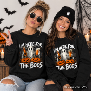 I'm Here for the Boos Ghost Sweatshirt, Funny Halloween Beer Pumpkin Sweater — view 5
