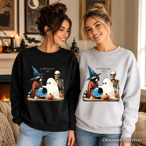 Predicting Your Life Witch Racoon Sweatshirt, Vintage Halloween Ghost Skeleton Fortune Teller Sweater — view 5