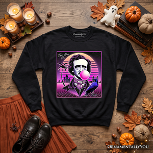 Synthwave 80's Styled Edgar Allan Poe Horror Sweatshirt, Vaperwave Classic Retro Neon Halloween Sweater — view 6