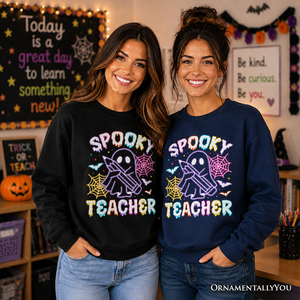 Spooky Teacher Neon Ghost Sweatshirt, Retro Halloween Sweater for Educators — view 5