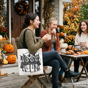 Girls Will Be Girls Tote Bag, Witchy Halloween Gift Shopper for Empowered Women — view 5