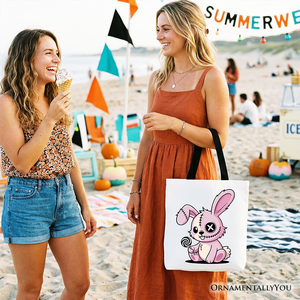 Pink Zombies Bunny Cute Tote Bag, Cute Gothic Halloween Gift Shopper — view 5
