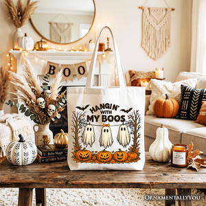 Boho Spooky Season Ghost Tote Bag, Cute Halloween Gift Shopper with Fall Pumpkins — view 5