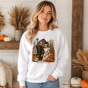 Frankenstein Couple Pumpkin Patch Sweatshirt, Vintage Halloween Fall Festival Sweater — view 5