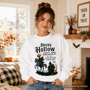 Headless Horseman Sleepy Hollow Halloween Light Sweatshirt, Dead and Breakfast Retro Sweater — view 5